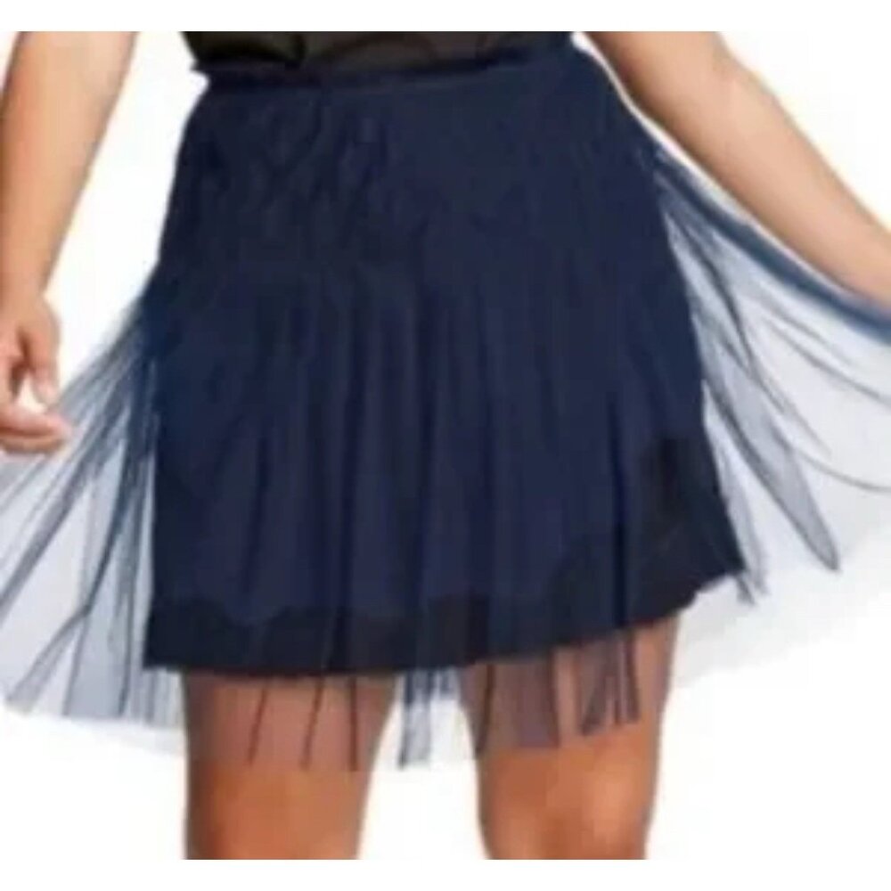 XXO Rodarte Skirt Sz 13 NWT Navy Mini w/ Black Lace Applique Tutu Tulle Overlay